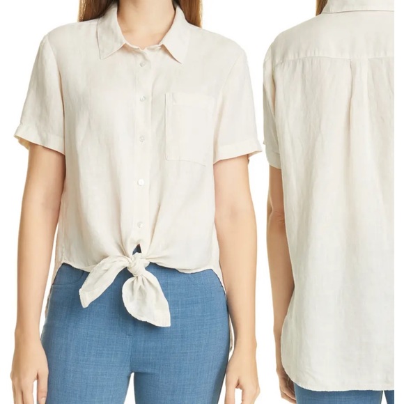 Theory linen tie front shirt. - Picture 1 of 12